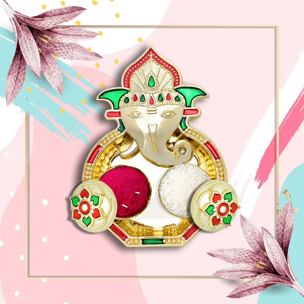 Elegant Puja Thali set, perfect for Indian housewarming gifts or Diwali pooja.