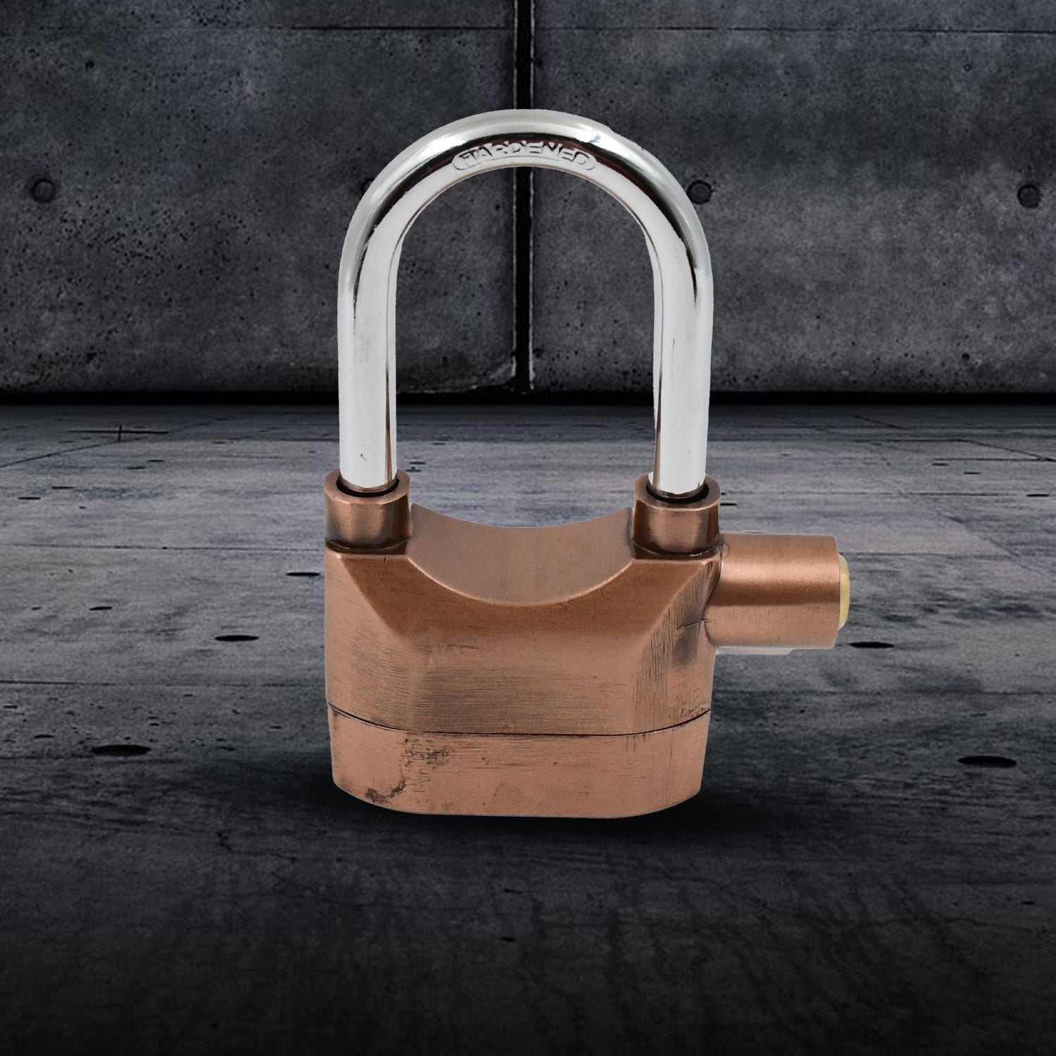 Detail view of the thickened shackle of the anti-theft padlock, highlighting durability.