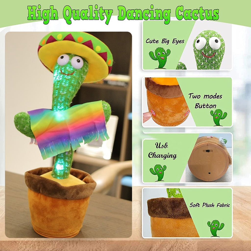 Rechargeable musical cactus toy featuring a light-up body for exciting playtime.