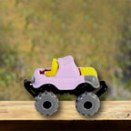 Different coloured friction powered monster trucks arranged to show the variety in the 30 Pcs Set.