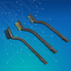 Assorted mini wire brushes in brass, steel, and nylon, ideal for detailed cleaning tasks.