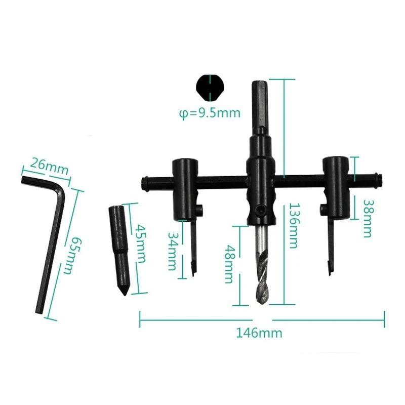 All components of the adjustable circle hole saw kit laid out.