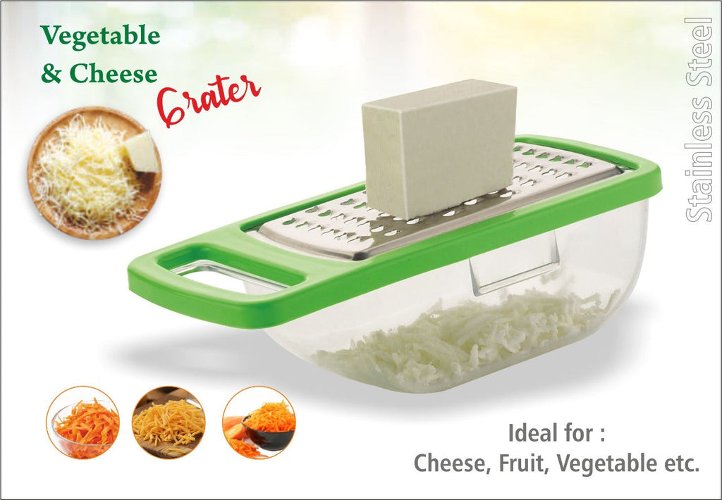 Versatile Quickslice cheese grater and vegetable slicer with multiple blades for food prep.