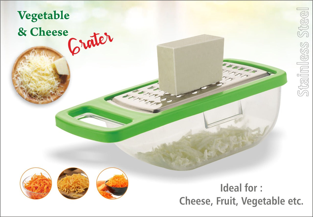 Versatile Quickslice cheese grater and vegetable slicer with multiple blades for food prep.