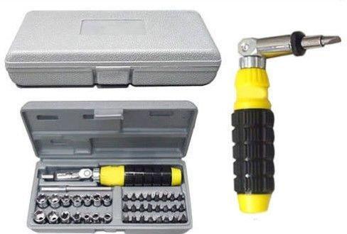The compact and portable 41-piece socket and screwdriver tool kit in its closed, secure organizer case.