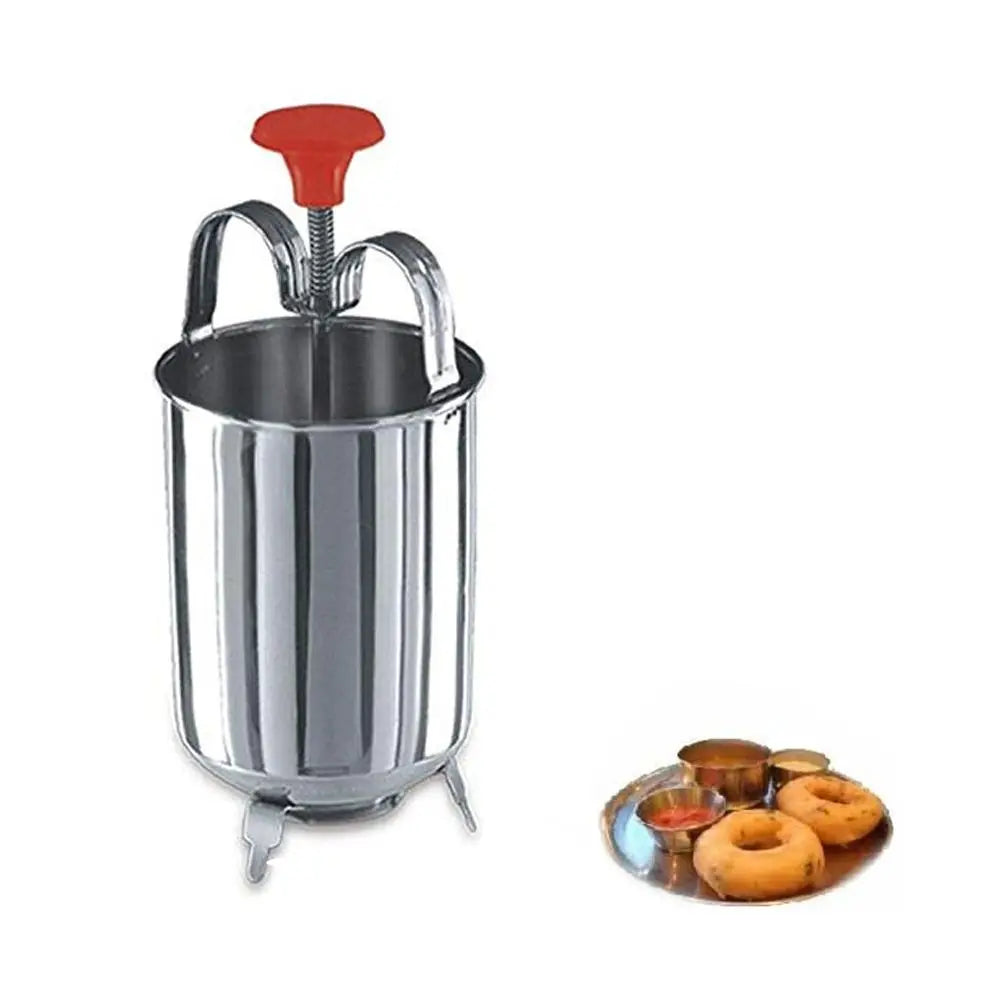 Close-up of the FirePot stainless steel medu vada maker.