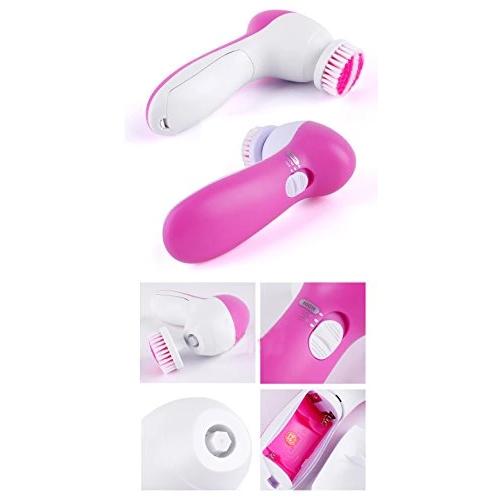 All five attachments of the VelvaBloom facial massager laid out for easy viewing.