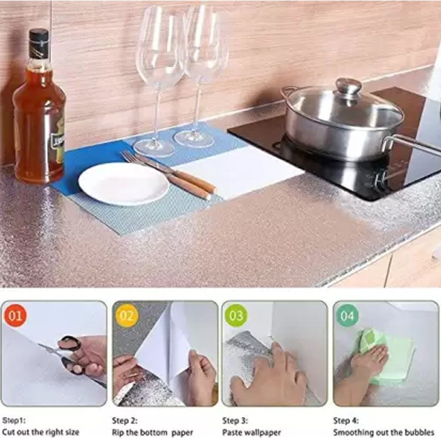 Water-resistant aluminium foil protecting a kitchen countertop.