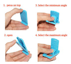 Portable adjustable mobile phone stand with foldable easy storage design.