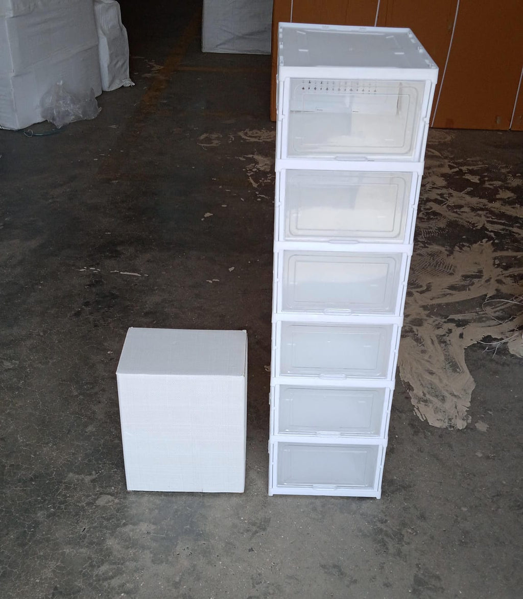 Multi-functional storage cart in a laundry room, holding detergents and supplies.