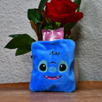 Back view of the blue hot water bag, highlighting its stitch pattern cover.