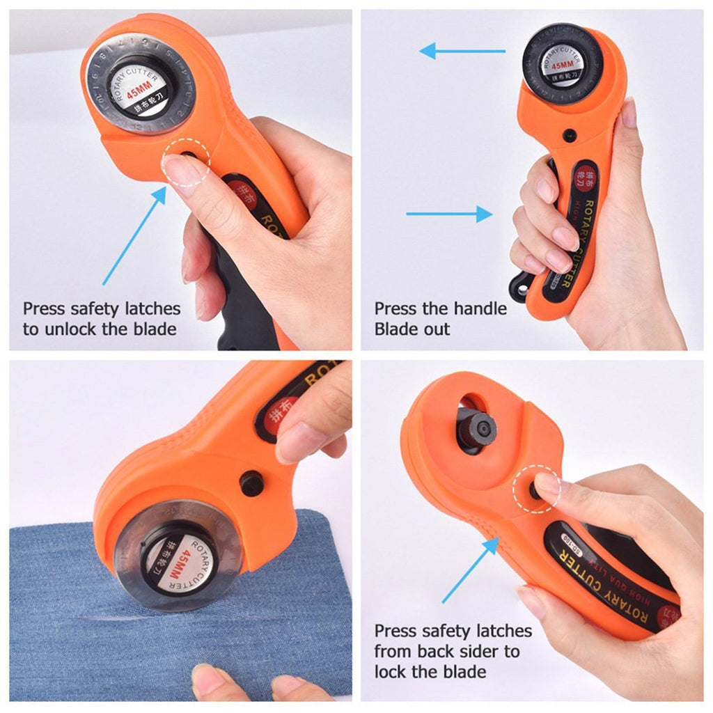 Manual sewing rotary cutter with ergonomic anti-slip grip handle
