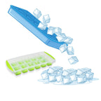 Blue silicone ice cube tray with a clear lid, designed for hygienic storage.