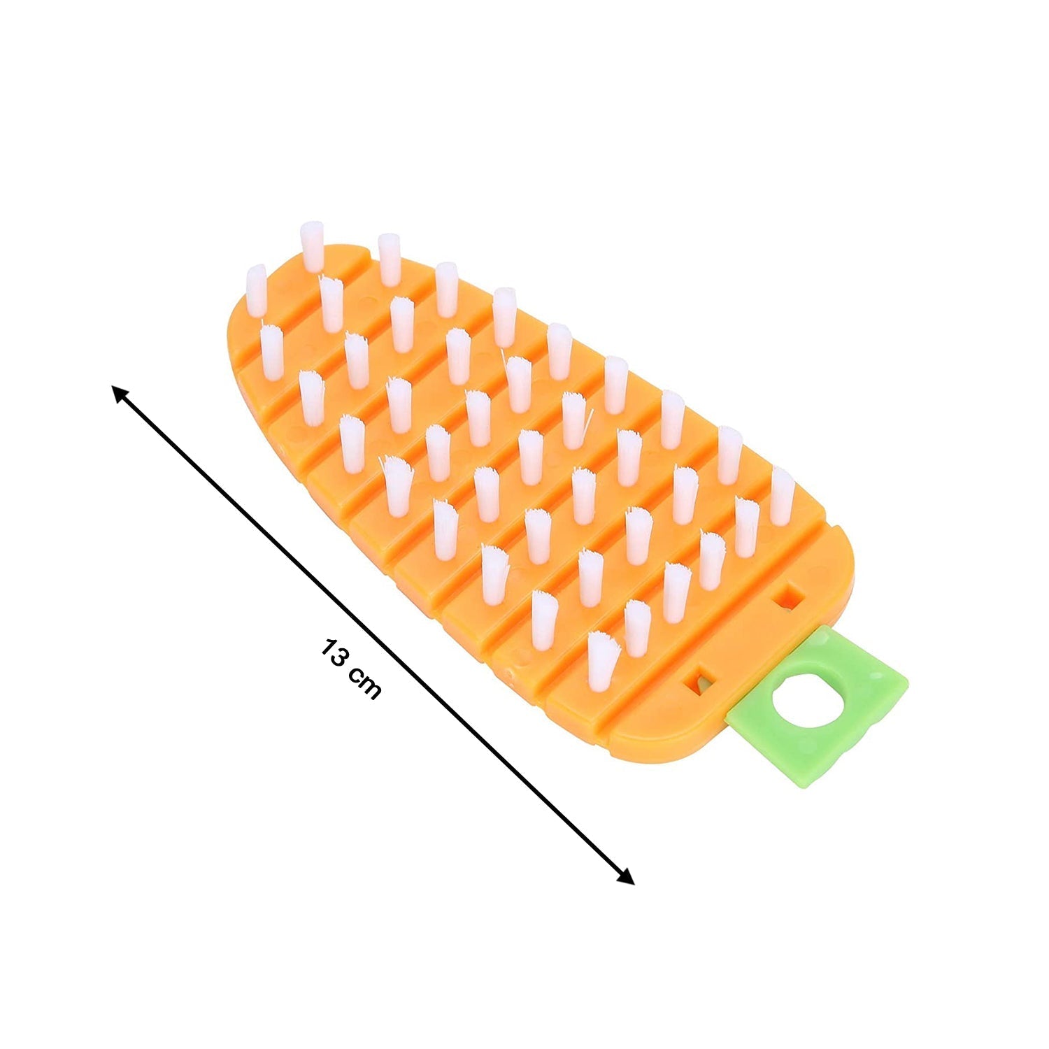 Vegetable scrubbing brush displayed with fresh corn and potatoes.