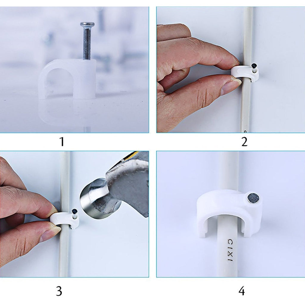 Detailed view of a single 6MM cable clip with its integrated nail.