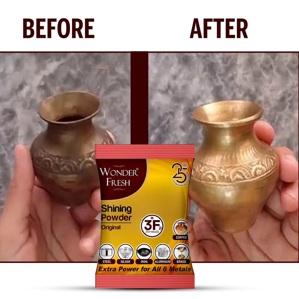 Back label of Wonder Fresh Metal Polishing Powder showing usage instructions.