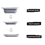 The foldable chopping board transforming into a practical washing bowl with drainage function.