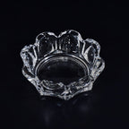 Close-up of the round glass ashtray, highlighting its lead-free crystal clarity.