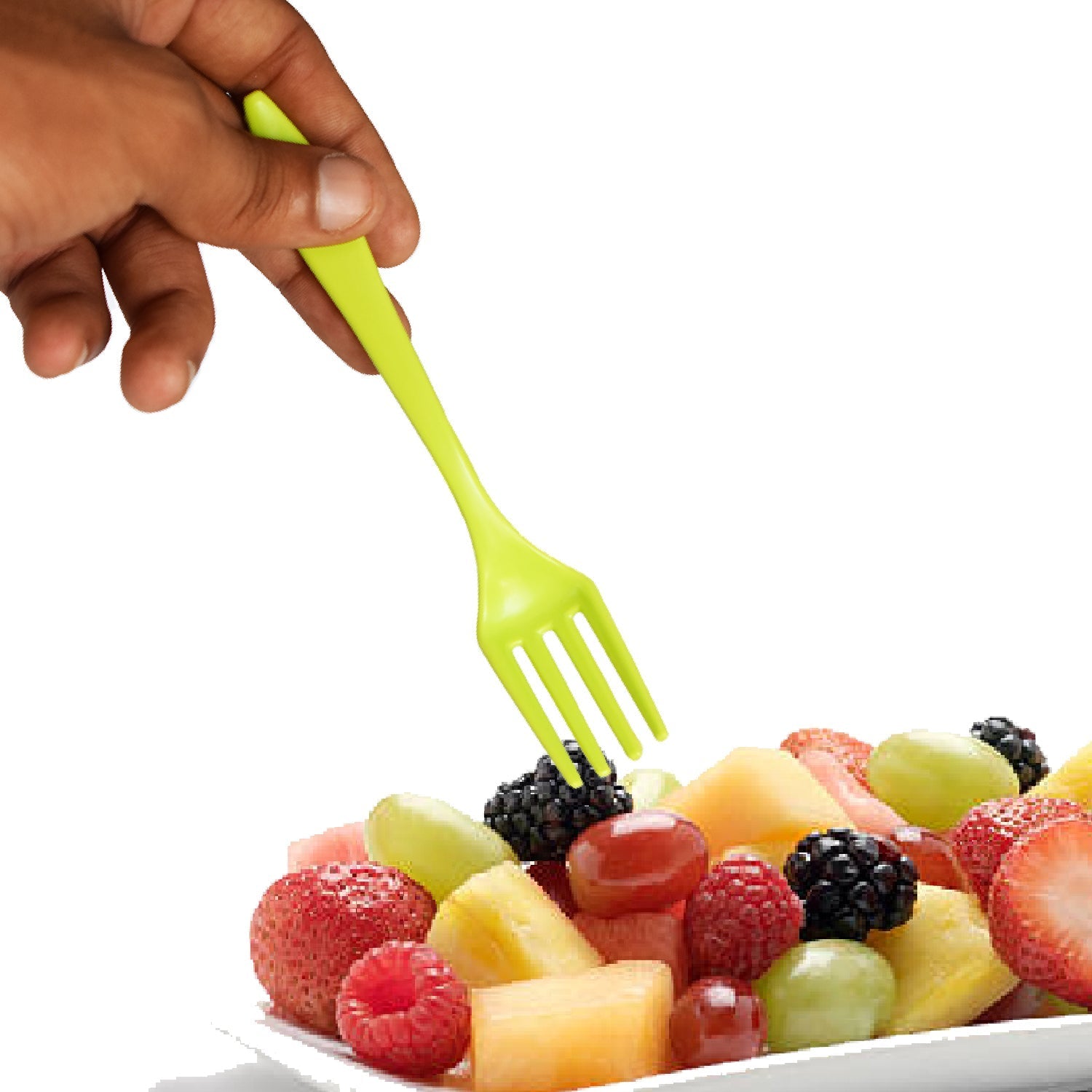 Compact and lightweight set of 6 plastic serving forks, great for travel.