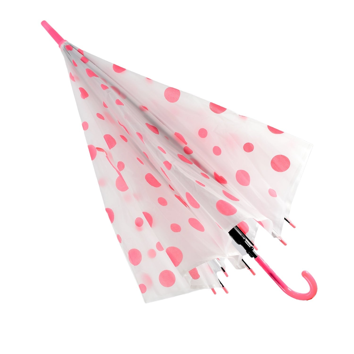 Close-up of the multicolor dot pattern on the umbrella canopy.