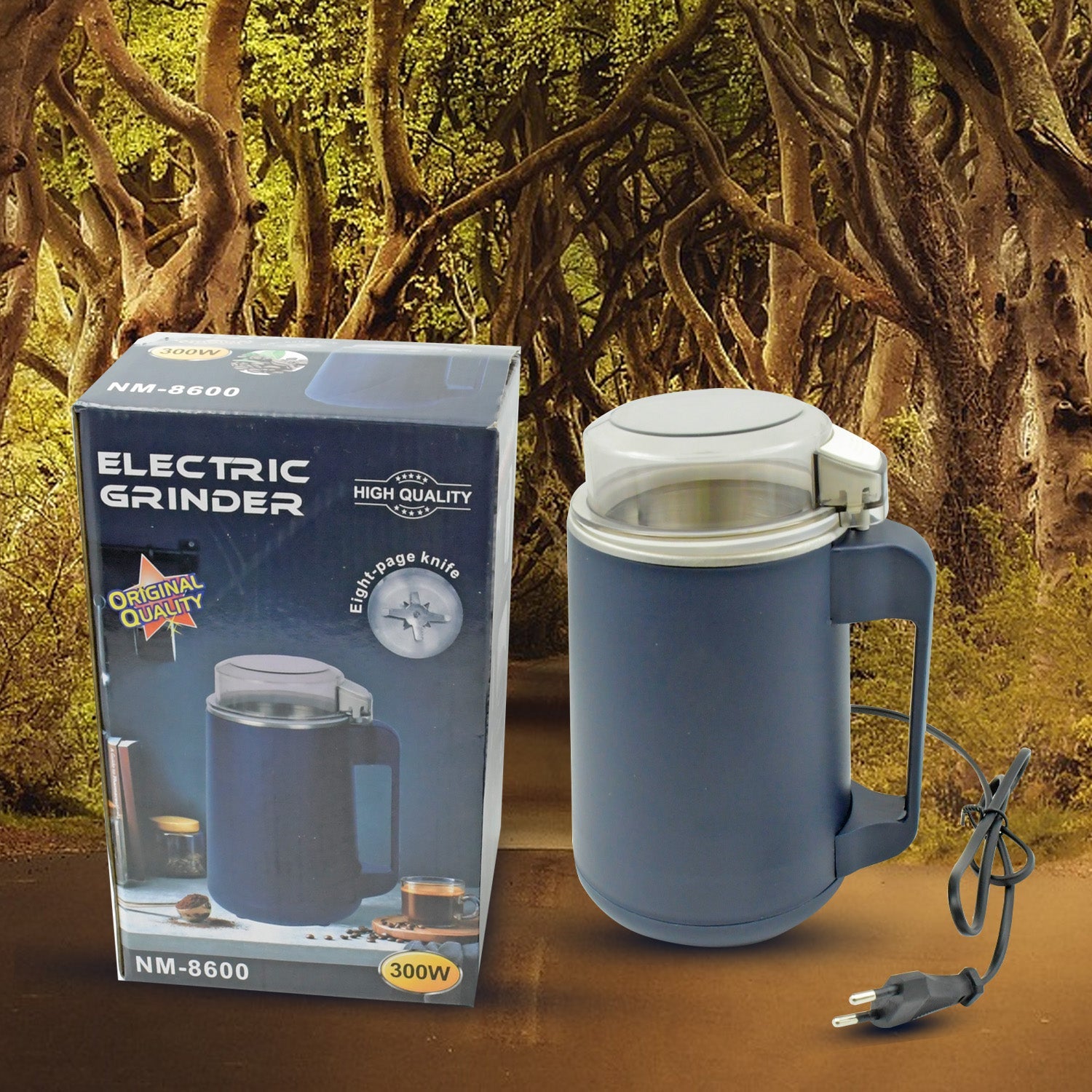 Dabster electric coffee and spice grinder with its transparent lid for visible grinding.