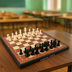 Foldable chess board game ideal for travel and outdoor use