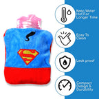 Compact hot water bag with a soft cover, perfect for travel and daily pain relief.