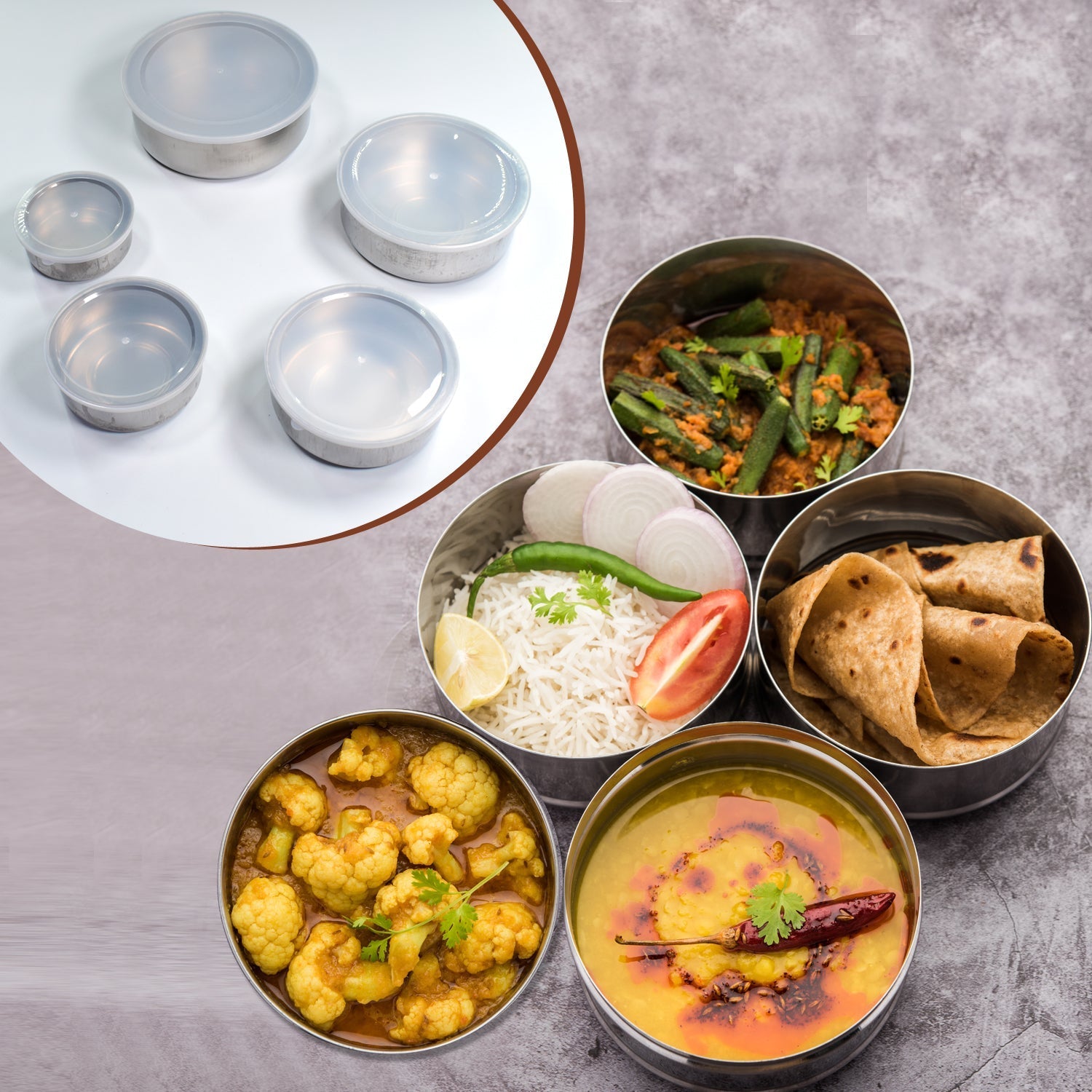 Airtight and leak-proof stainless steel food box with a vibrant, contrasting lid.