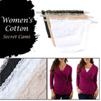 Clip-on camisole worn under a low-cut dress for coverage