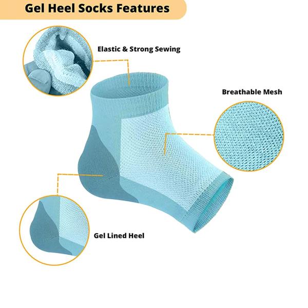 Multicolor silicone gel heel socks, one size fits all.
