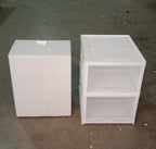Detailed view of the durable plastic material and easy-to-clean surface of the storage rack.