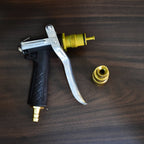 Versatile gold hose nozzle ideal for precise garden watering tasks.