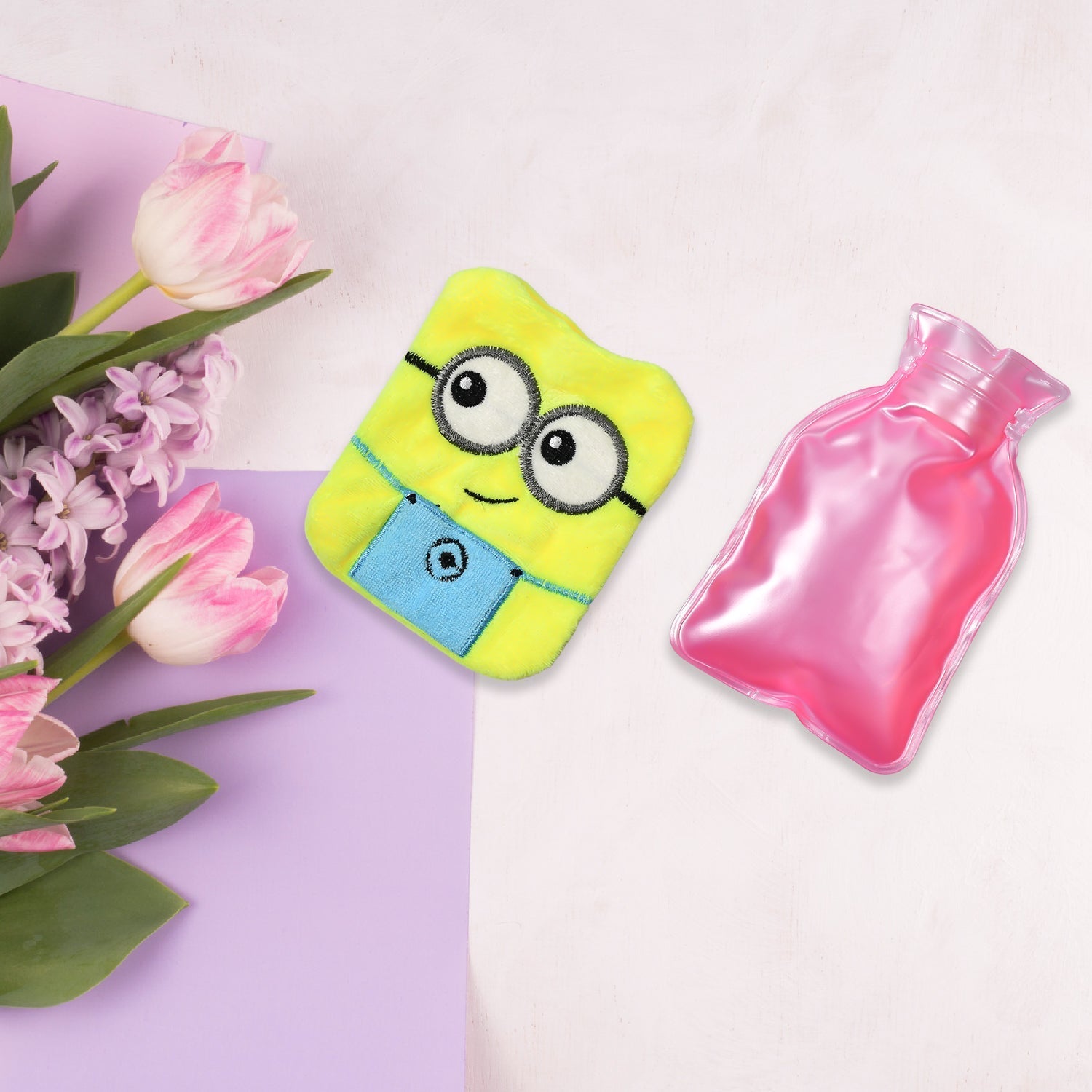 Lifestyle shot of the Minions hot water bag providing warmth and comfort.