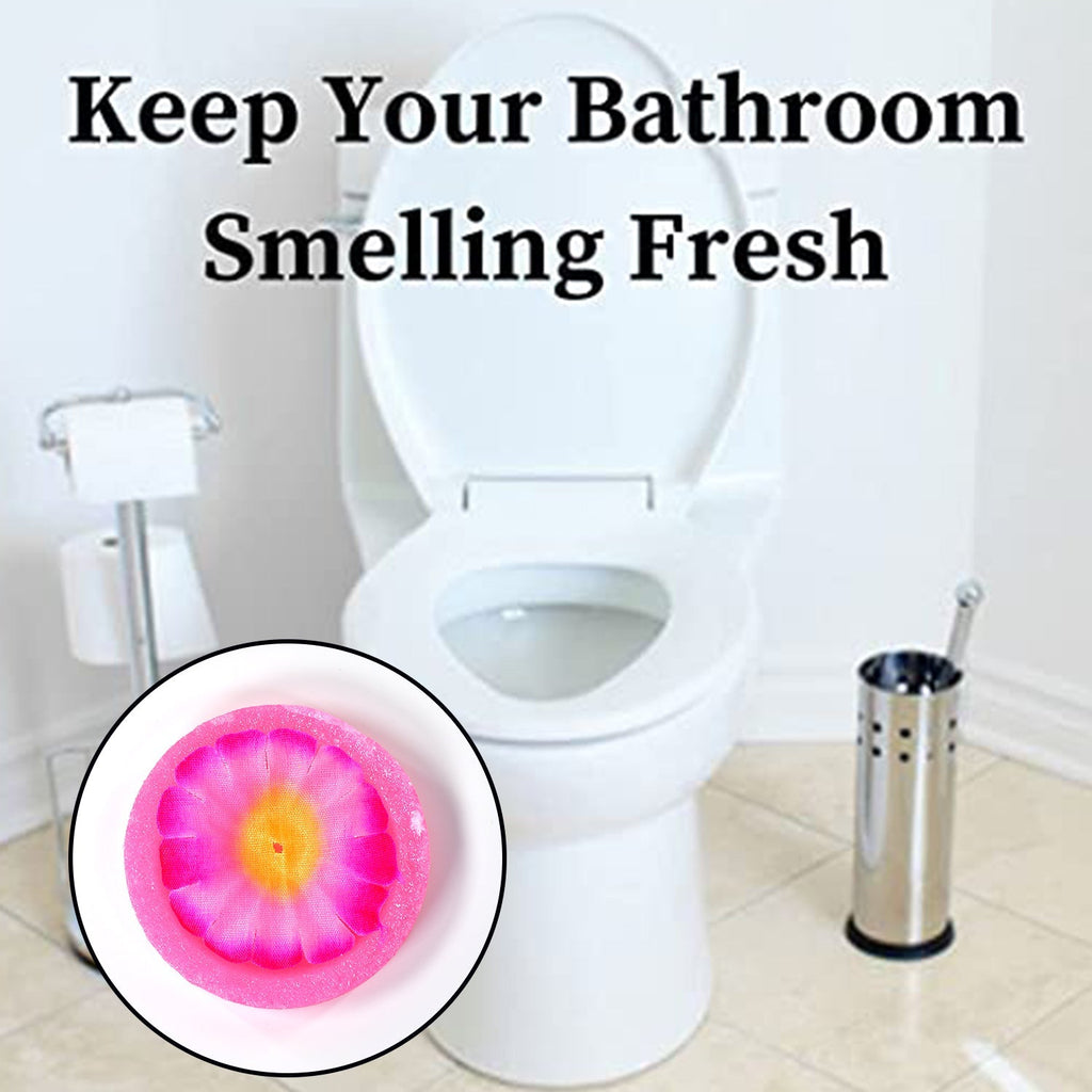 Compact floral-scented air freshener block, ideal for small toilet spaces.