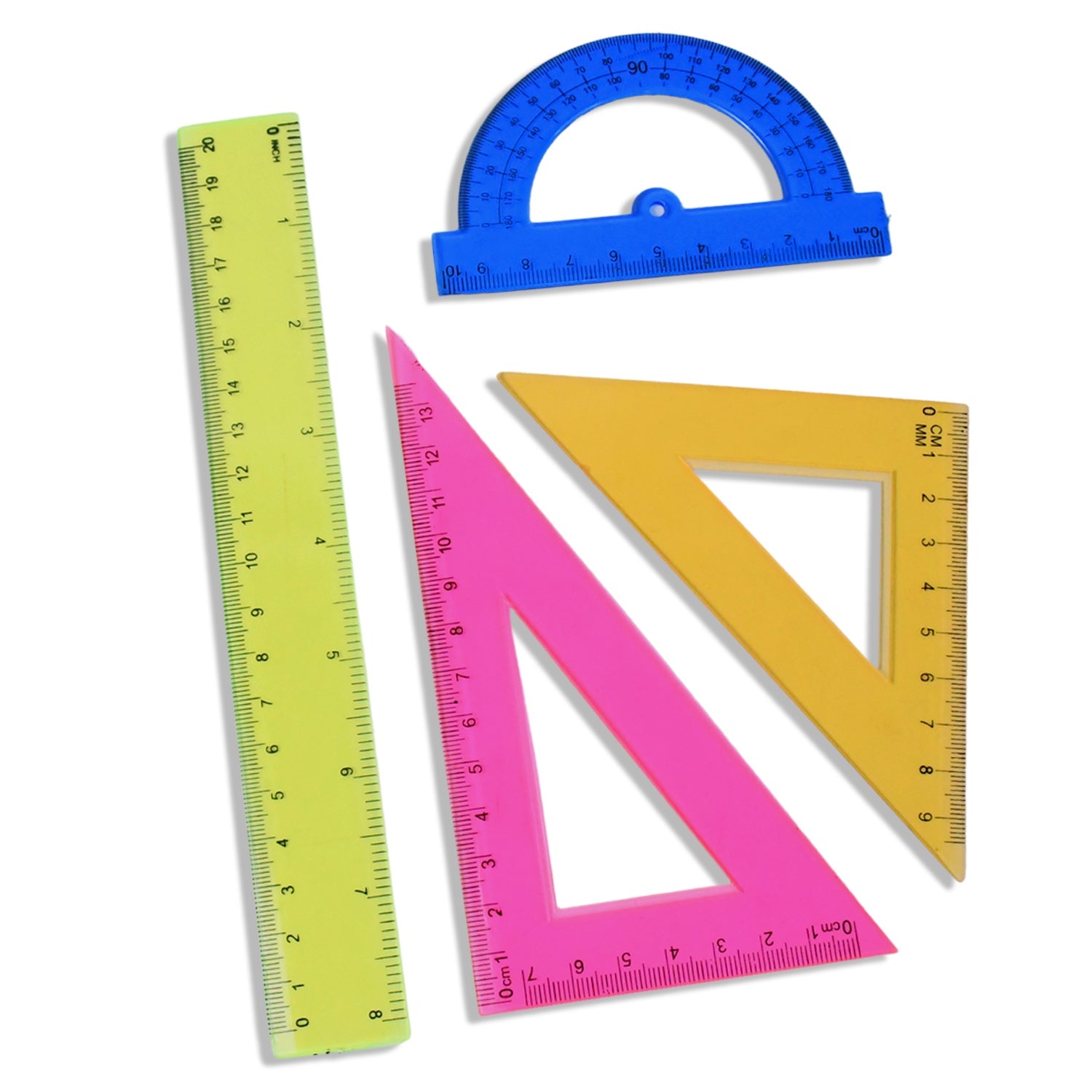 Angle measurement protractor included in geometry tool set