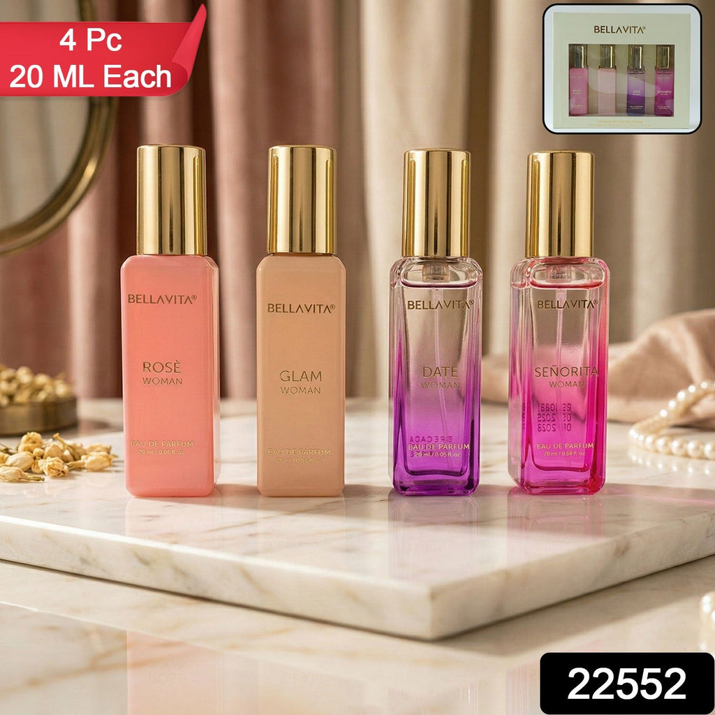 Perfume combo pack featuring four travel-sized Eau de Parfums for women