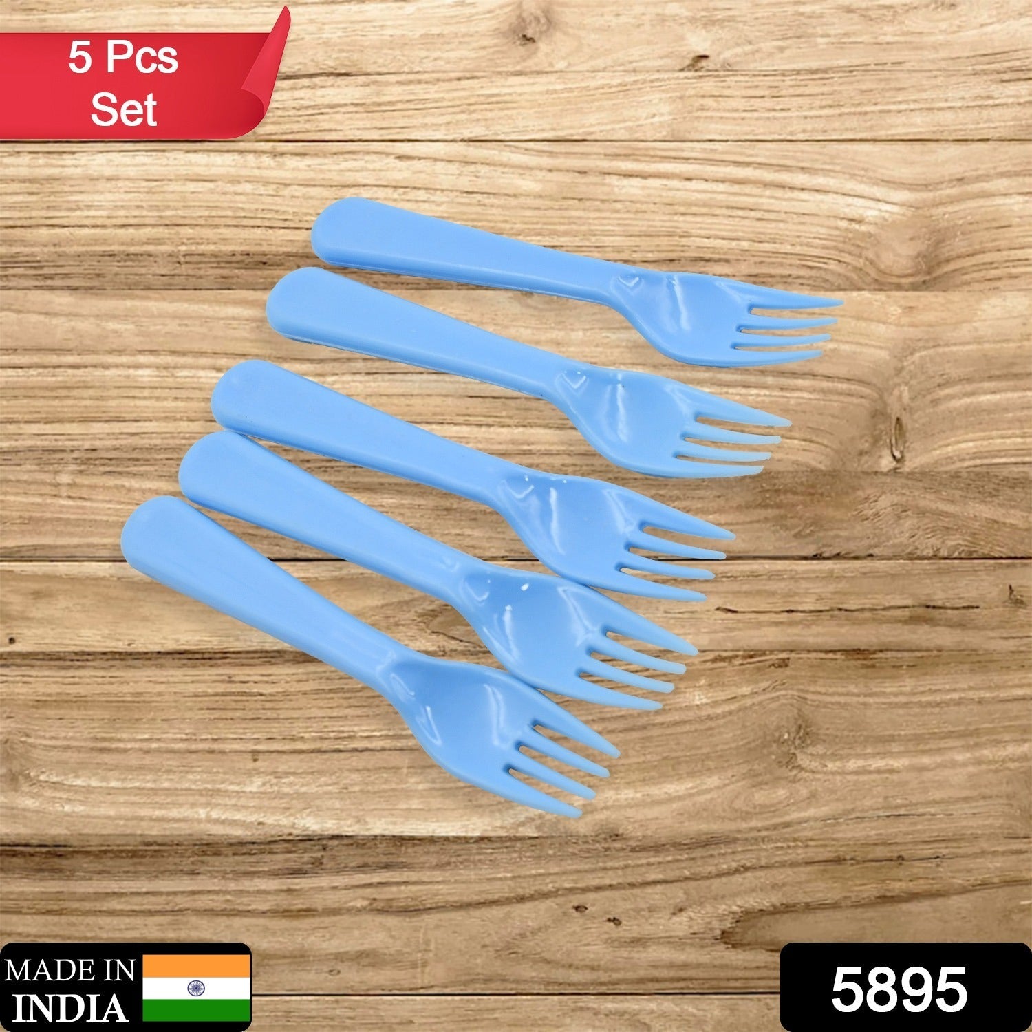 The 5-piece set of durable reusable plastic forks, ideal for kitchen, travel, and party use.