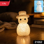 Decorative snowman-shaped LED night lamp emitting soft ambient glow