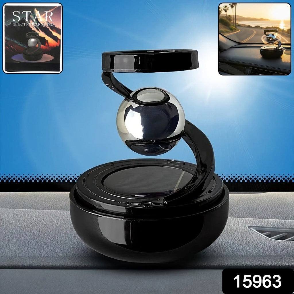 Car dashboard decorated with solar rotating air freshener orb