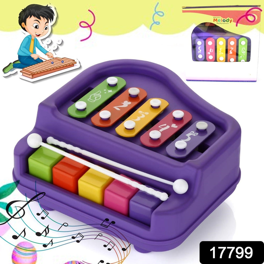 Close-up of the Baby Piano Xylophone showing its bright keys and two mallets.