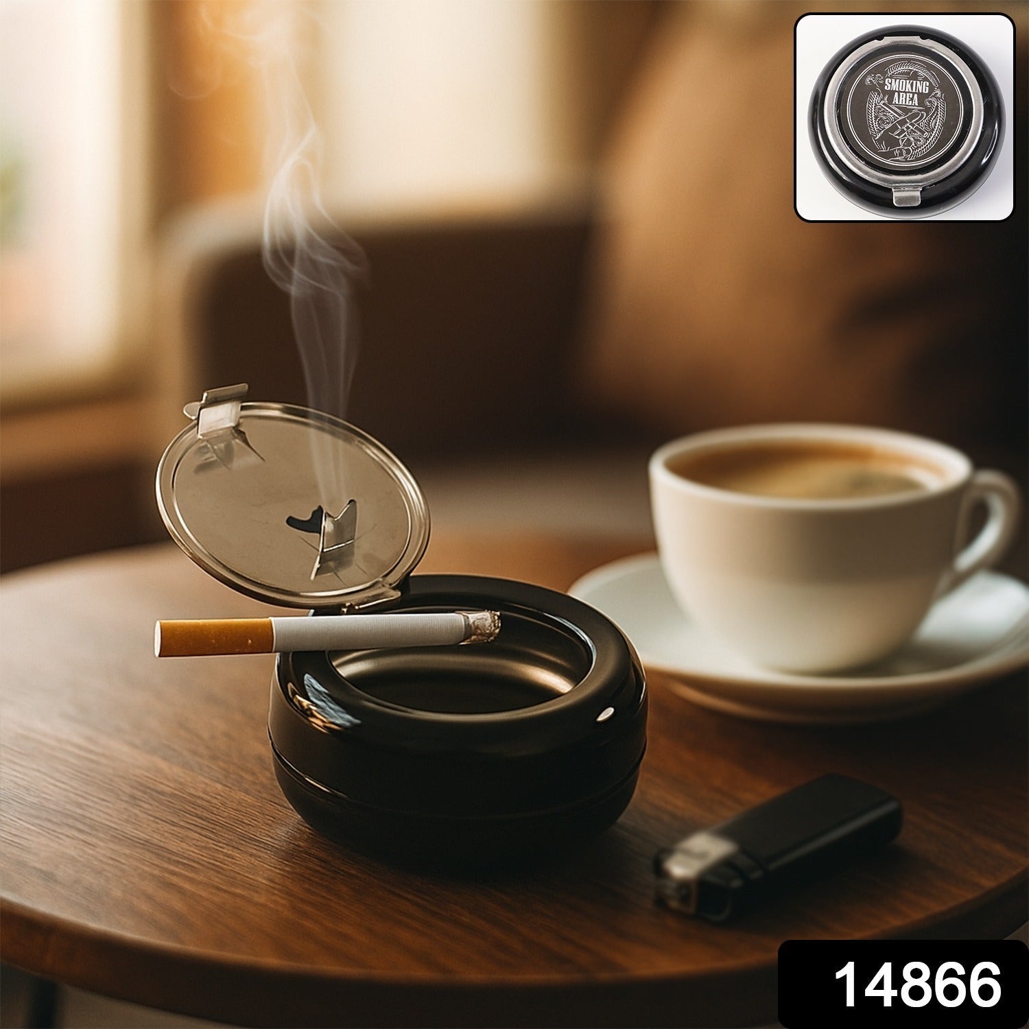 Smokeless ashtray with detachable lid for smoke and ash control