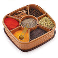 Plastic Masala Dabba with seven compartments, showcasing traditional rangoli design.