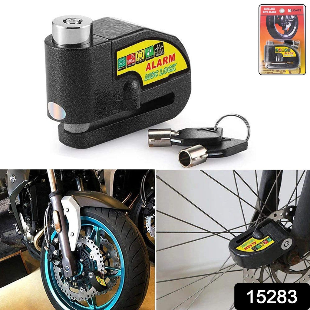 Motorcycle alarm disc lock shown with keys