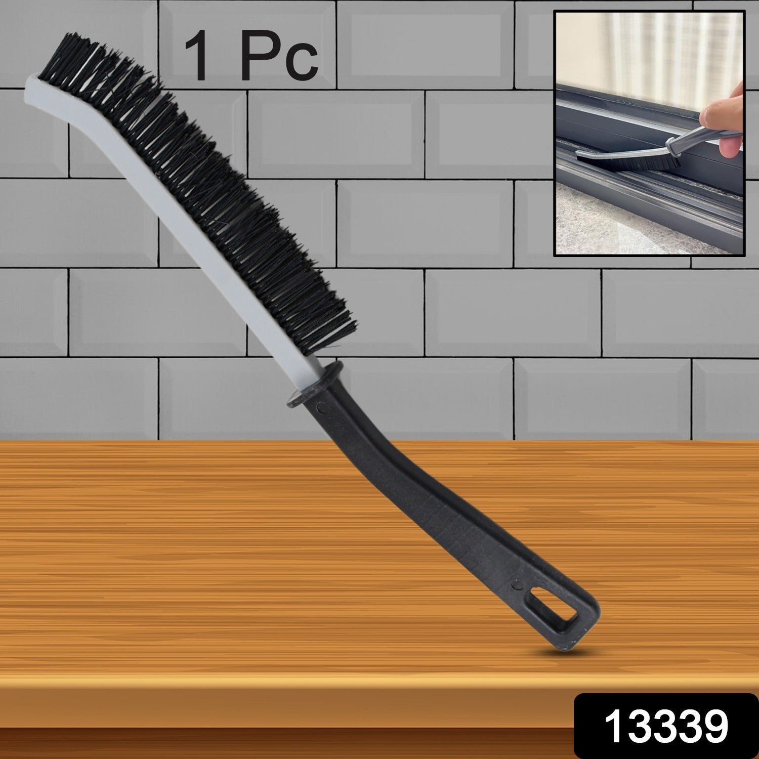 Ergonomic handheld Crevice Cleaning Brush tackling kitchen tile gaps.