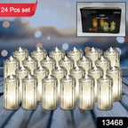 Twenty-four flameless LED tea light candles neatly packed in a box.