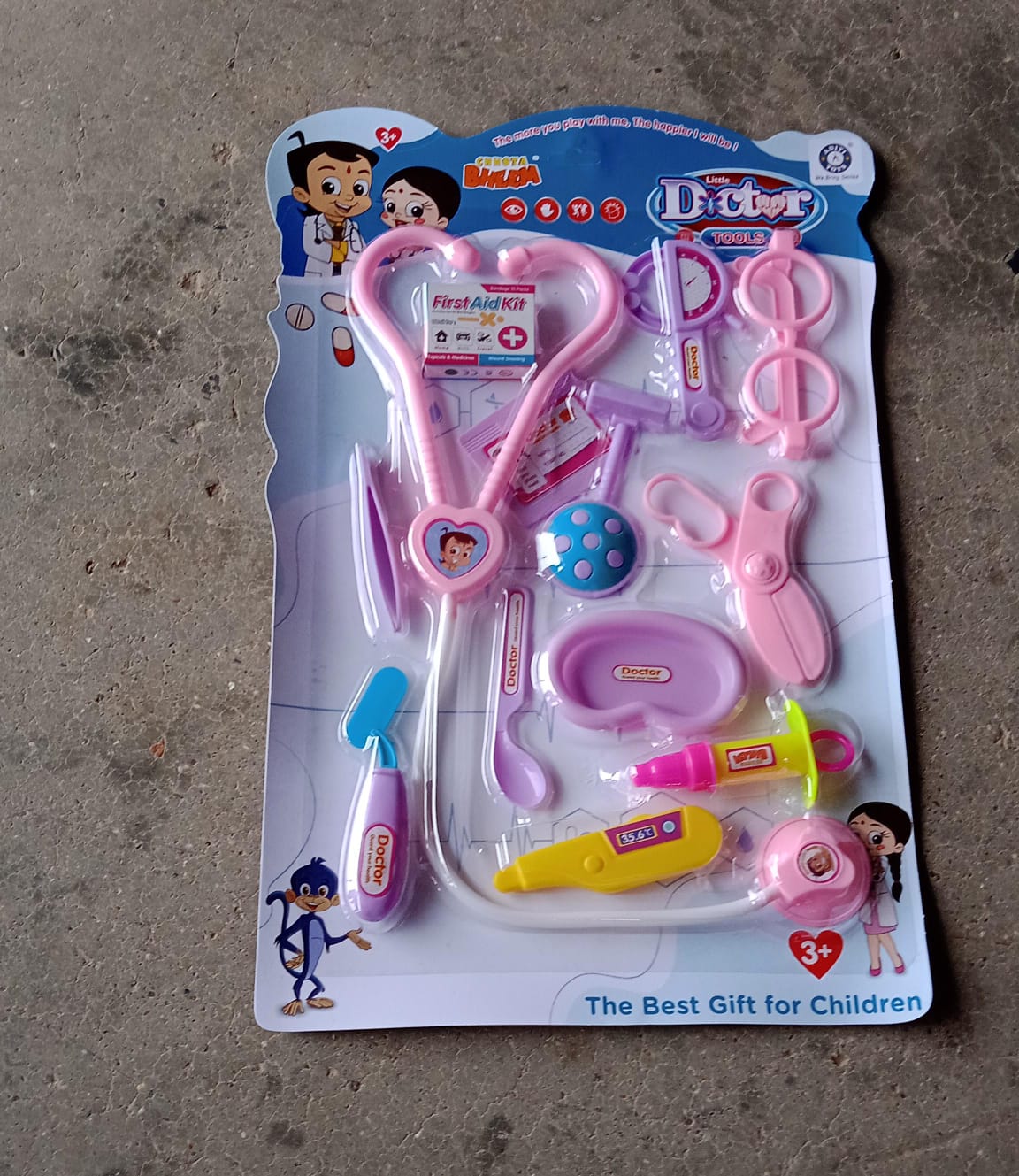 Detailed view of the multicolour medical tools, promoting pretend play for children.