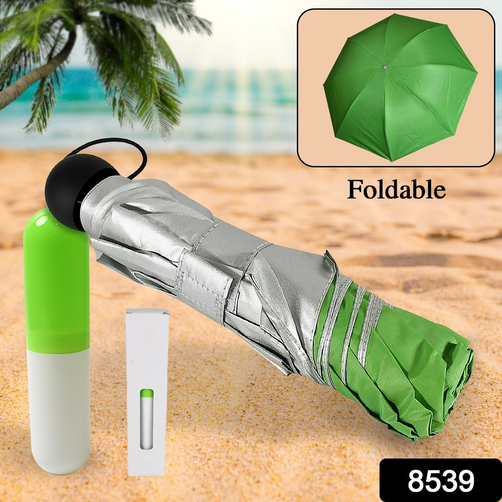 Open foldable UV umbrella showcasing its wide canopy for maximum coverage.