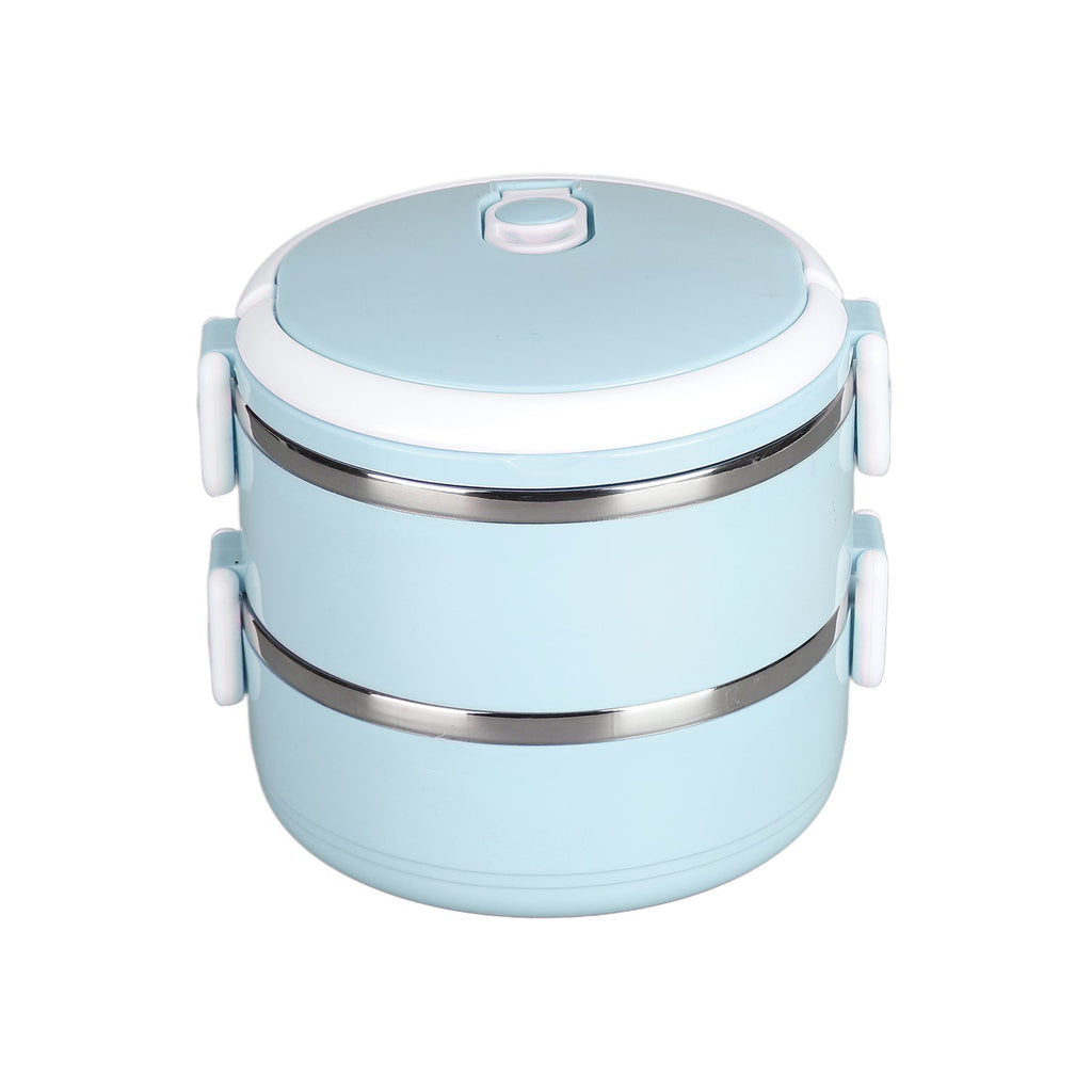 The compact, leakproof stainless steel lunch box displayed open, showing two compartments.