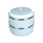 The compact, leakproof stainless steel lunch box displayed open, showing two compartments.