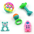 Set of 5 colorful rattles baby toy pieces for infants.